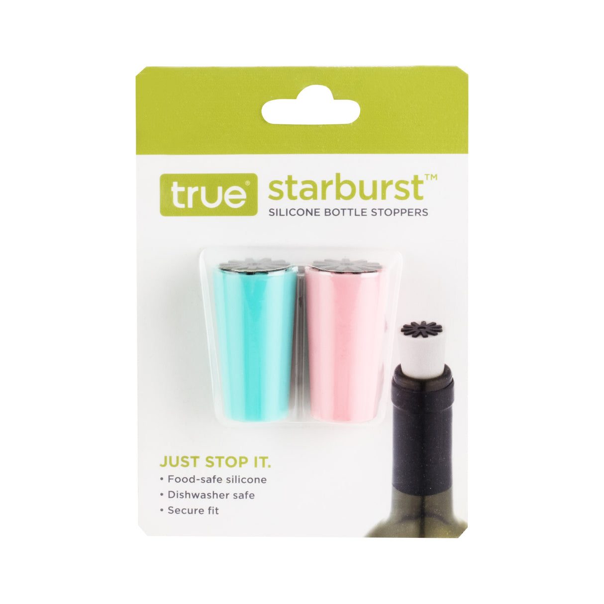 Starburst Silicone Bottle Stopper in Aqua & Pink, Set of 2