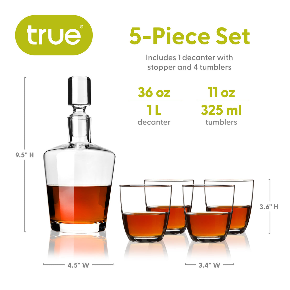 Liquor 36 oz Decanter Set with 11 oz Tumblers, Set of 5