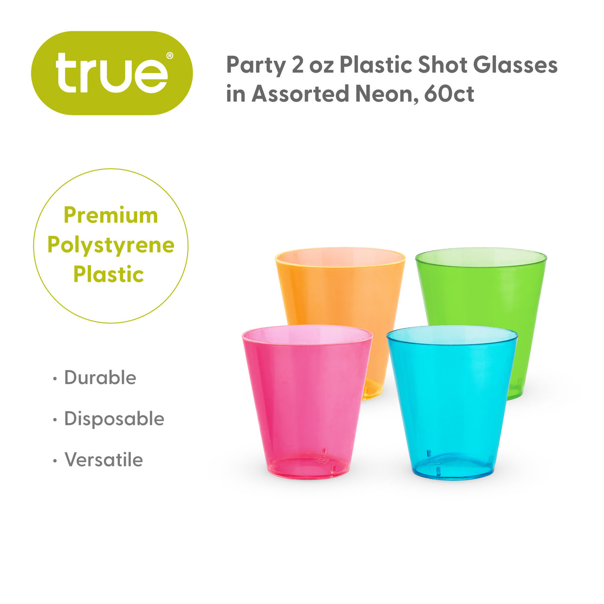 Party 2 oz Plastic Shot Glasses in Assorted Neon, 60ct