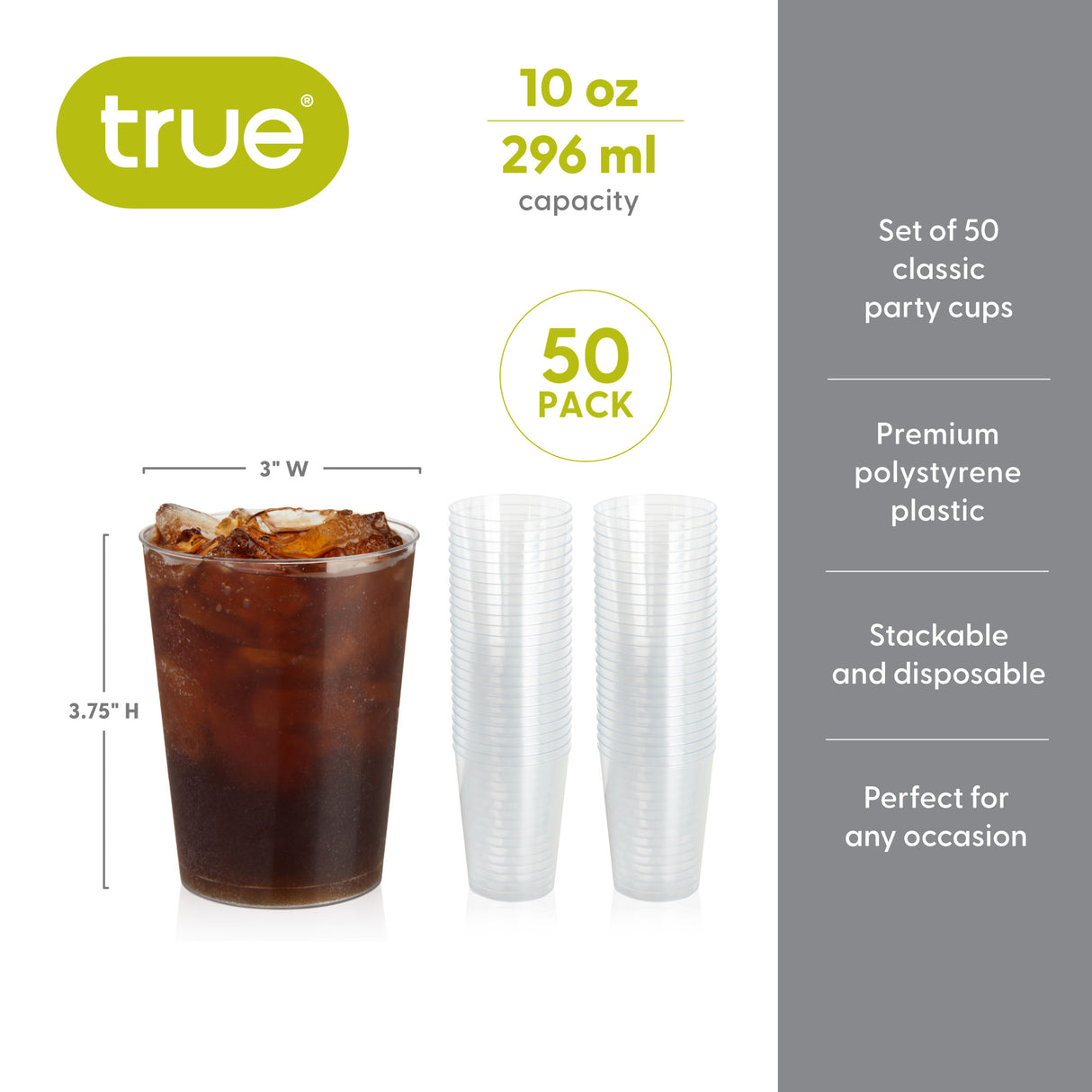 Party 10oz Clear Plastic Tumblers, Set of 50