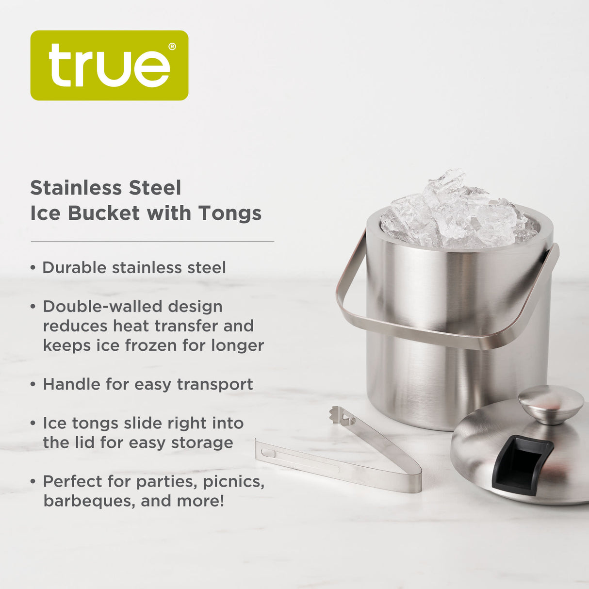 Double Walled Stainless Steel Ice Bucket with Tongs