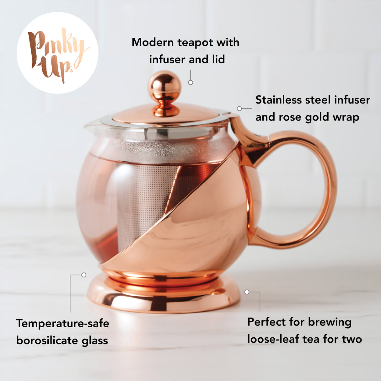 Shelby Glass and Rose Gold Wrapped Teapot