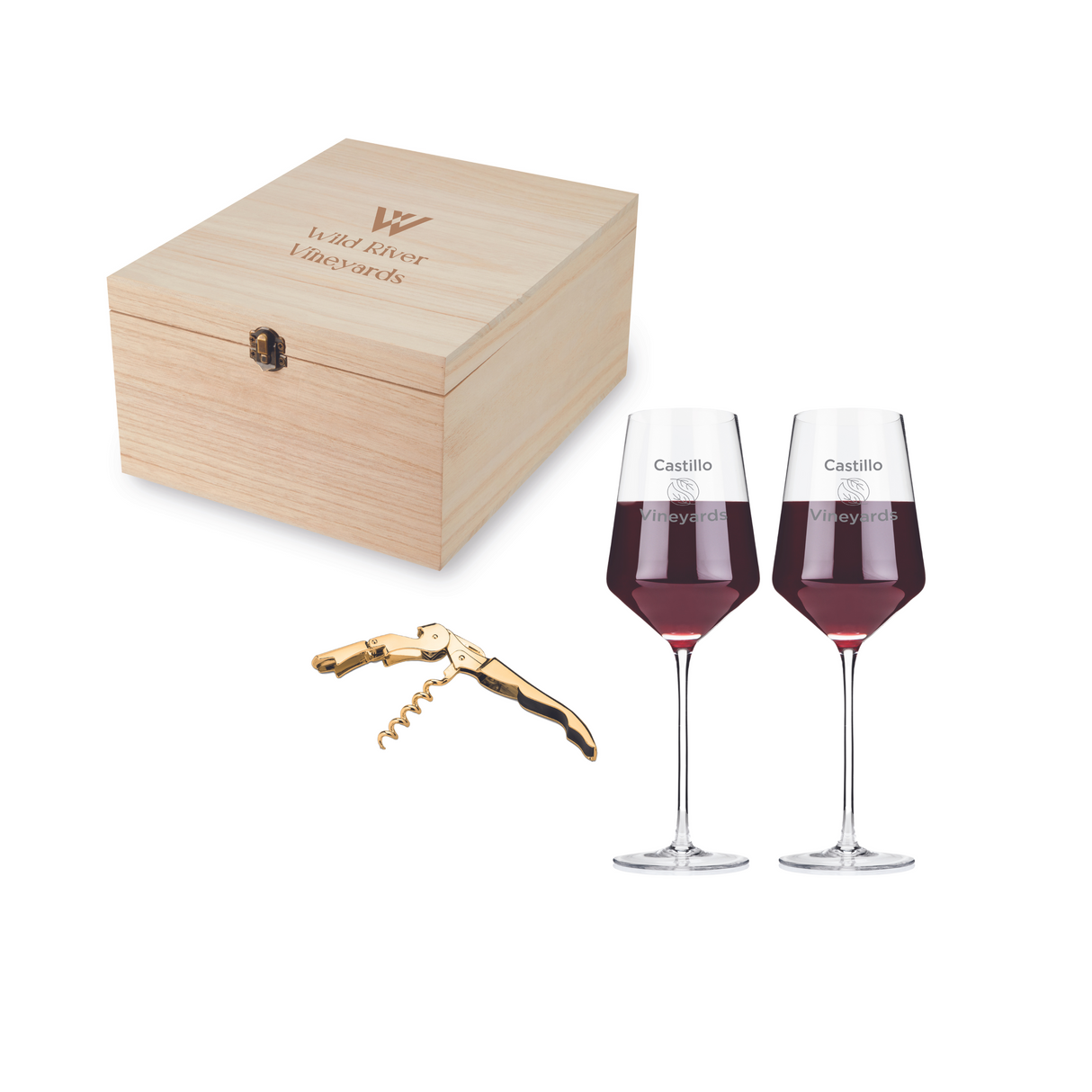 Raye Crystal Angled Bordeaux Glasses & Corkscrew Gift Box, Set of 3