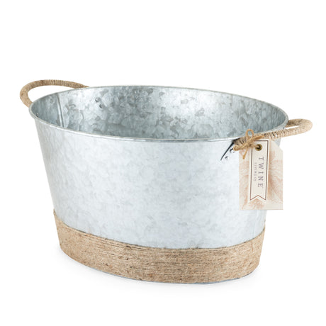 Jute Rope Wrapped Galvanized Metal Beverage Tub