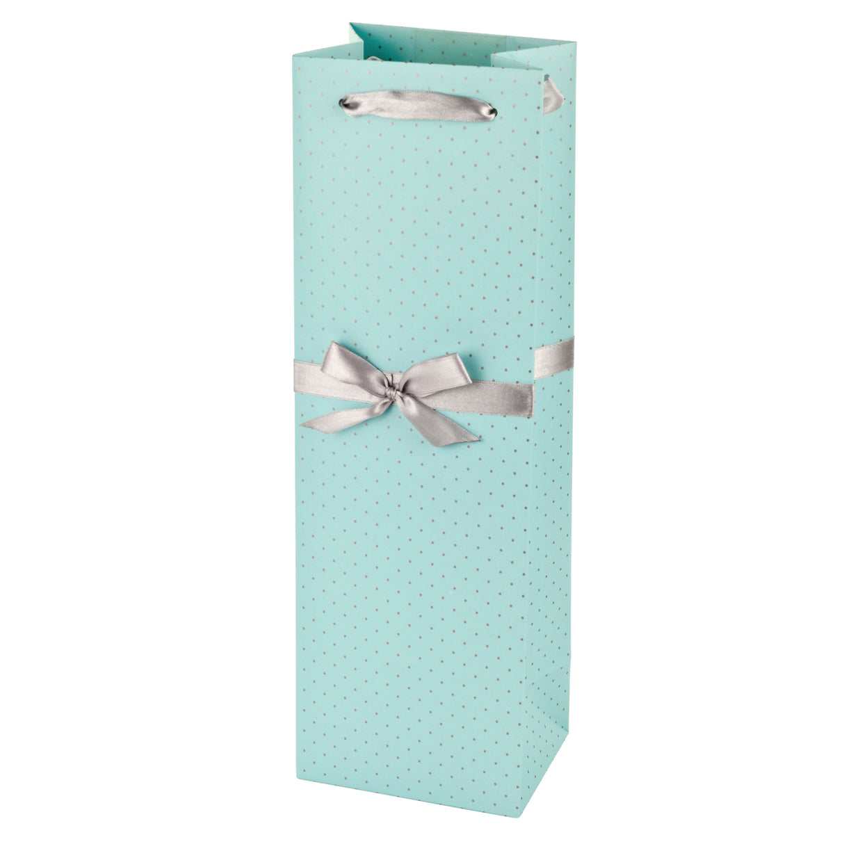 Ribbon Dot Single Bottle Wine Bag in Blue & Silver