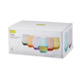 Vino Stemless Wine Glasses in Assorted Colors, Set of 6