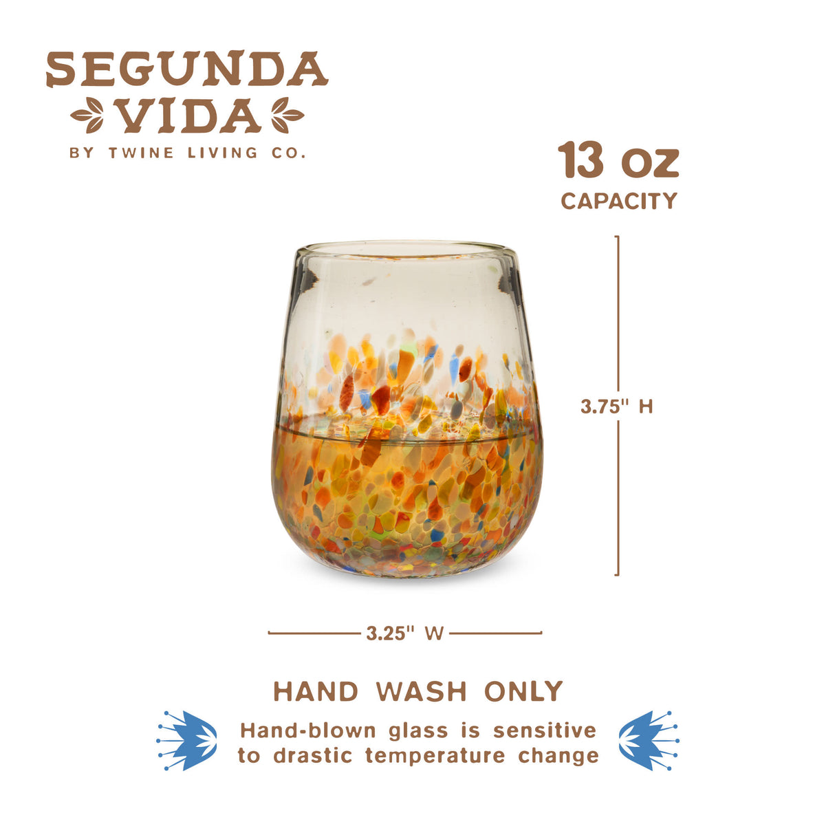 Segunda Vida Artistico Recycled Stemless Wine Glasses, Set of 2