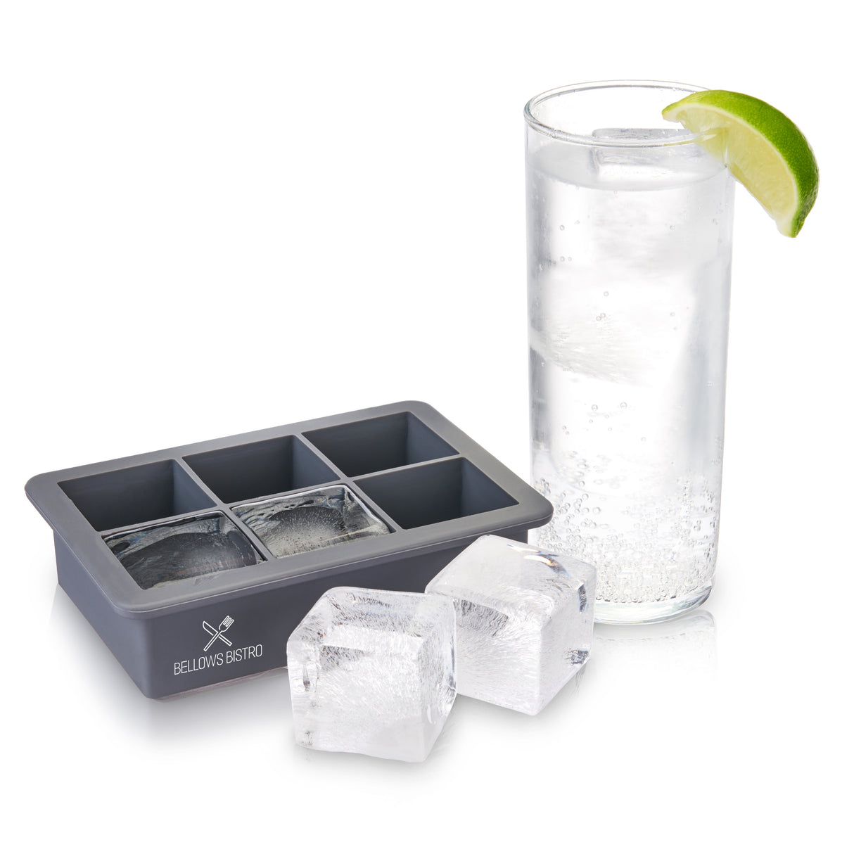 Glacier Highball Ice Cube Tray with Lid in Grey