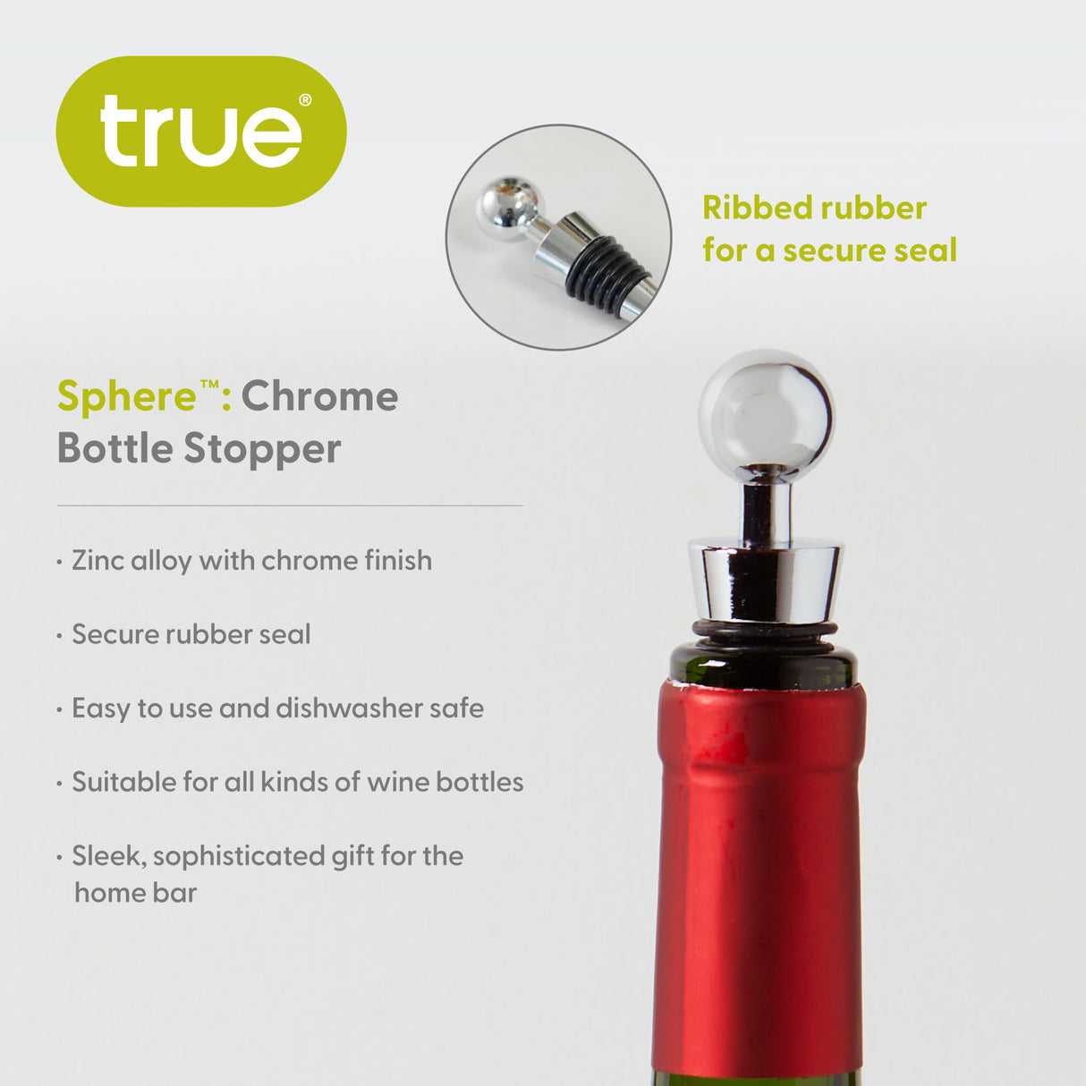 Sphere Zinc Alloy Bottle Stopper in Chrome