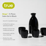 Moga 5-Piece Porcelain Sake Set in Black