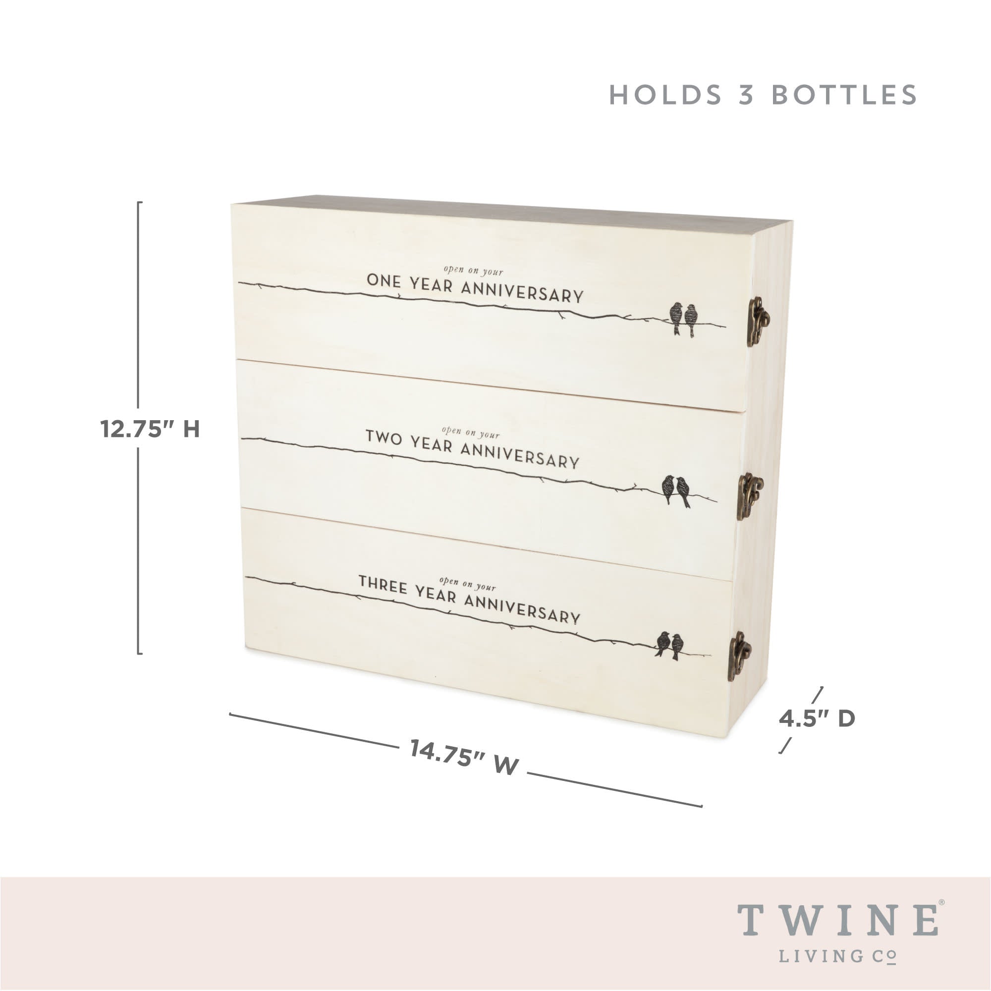 Newlywed's Anniversary 3-Bottle Wooden Wine Box - Thumbnail 5