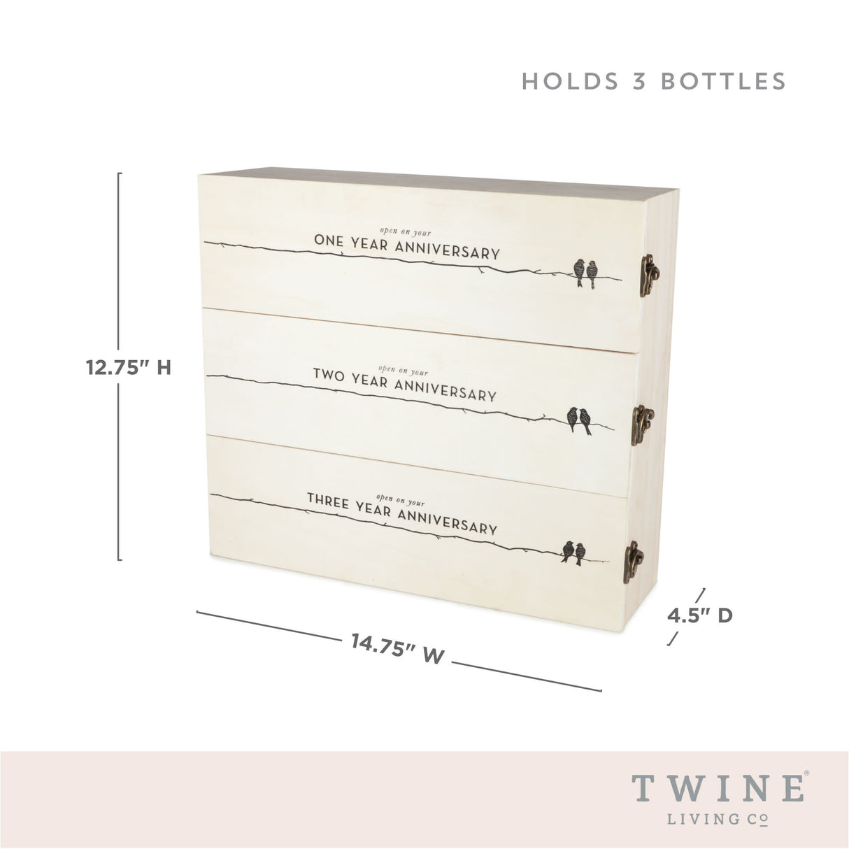 Newlywed's Anniversary 3-Bottle Wooden Wine Box