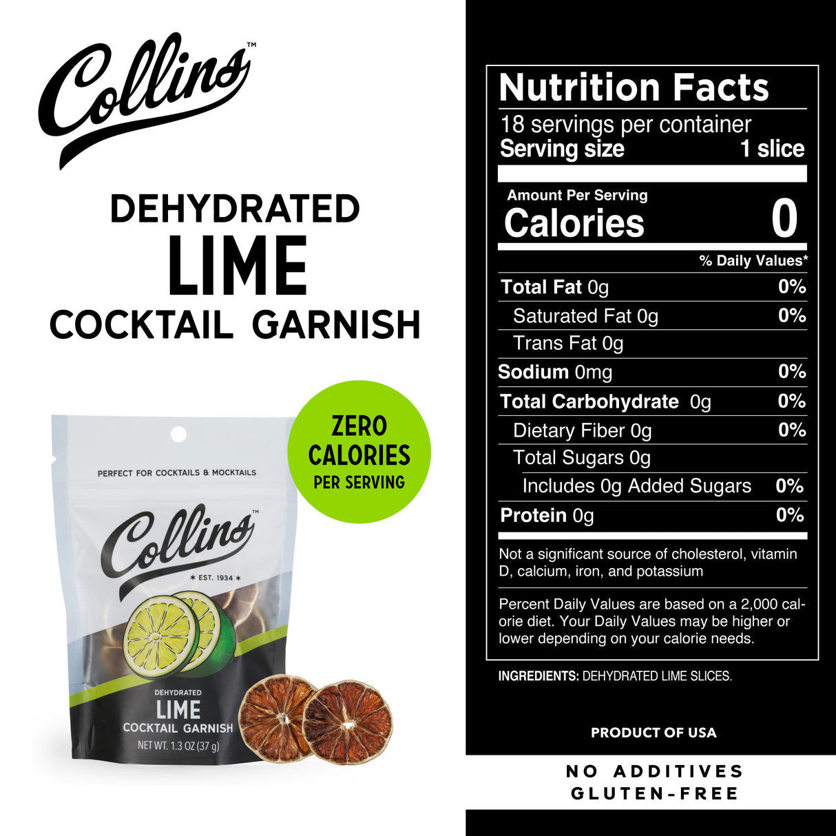 Dehydrated Lime Cocktail Garnish, 1.3 oz