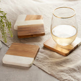 Marble & Acacia Coasters, Set of 4