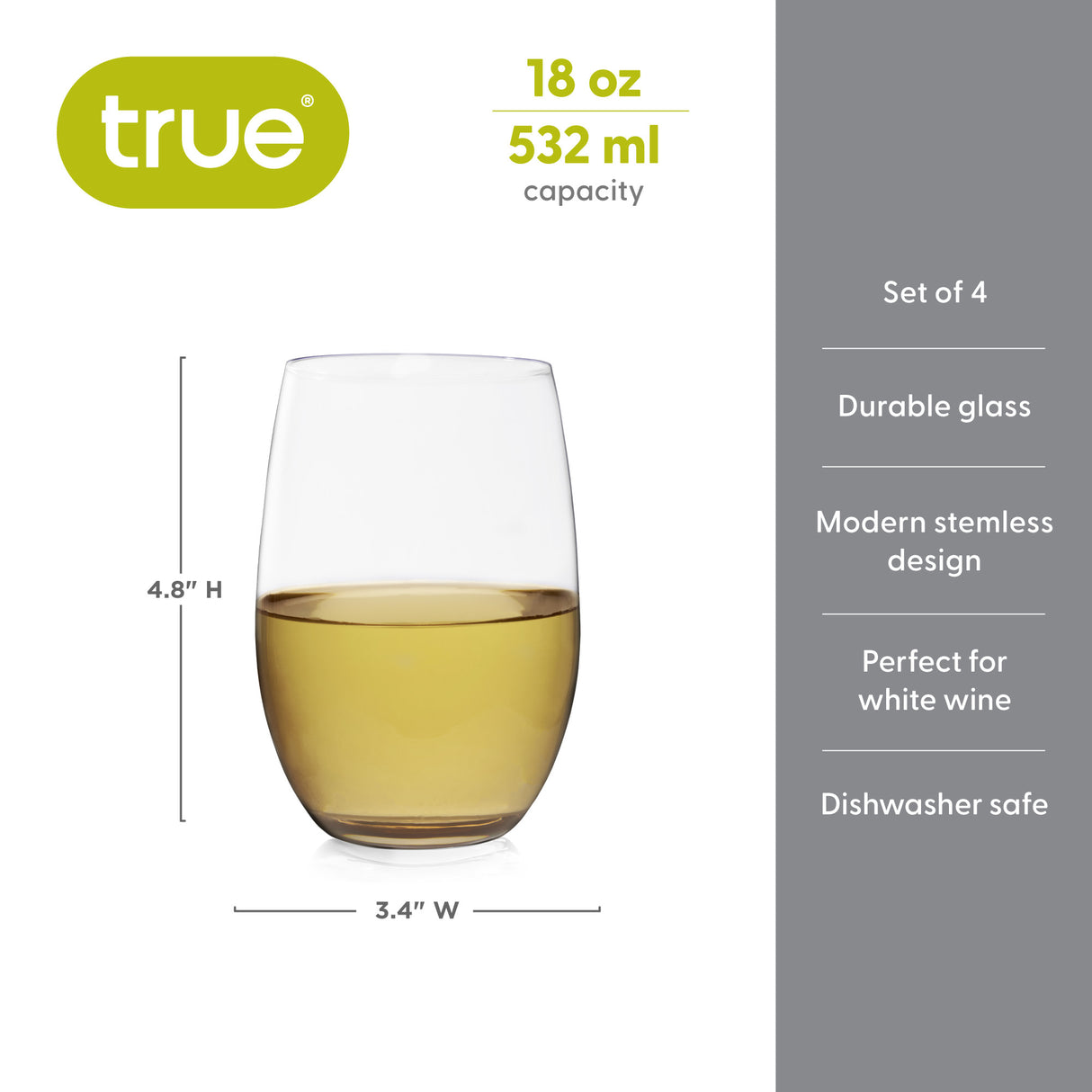 Vino Stemless White Wine Glasses, Set of 4