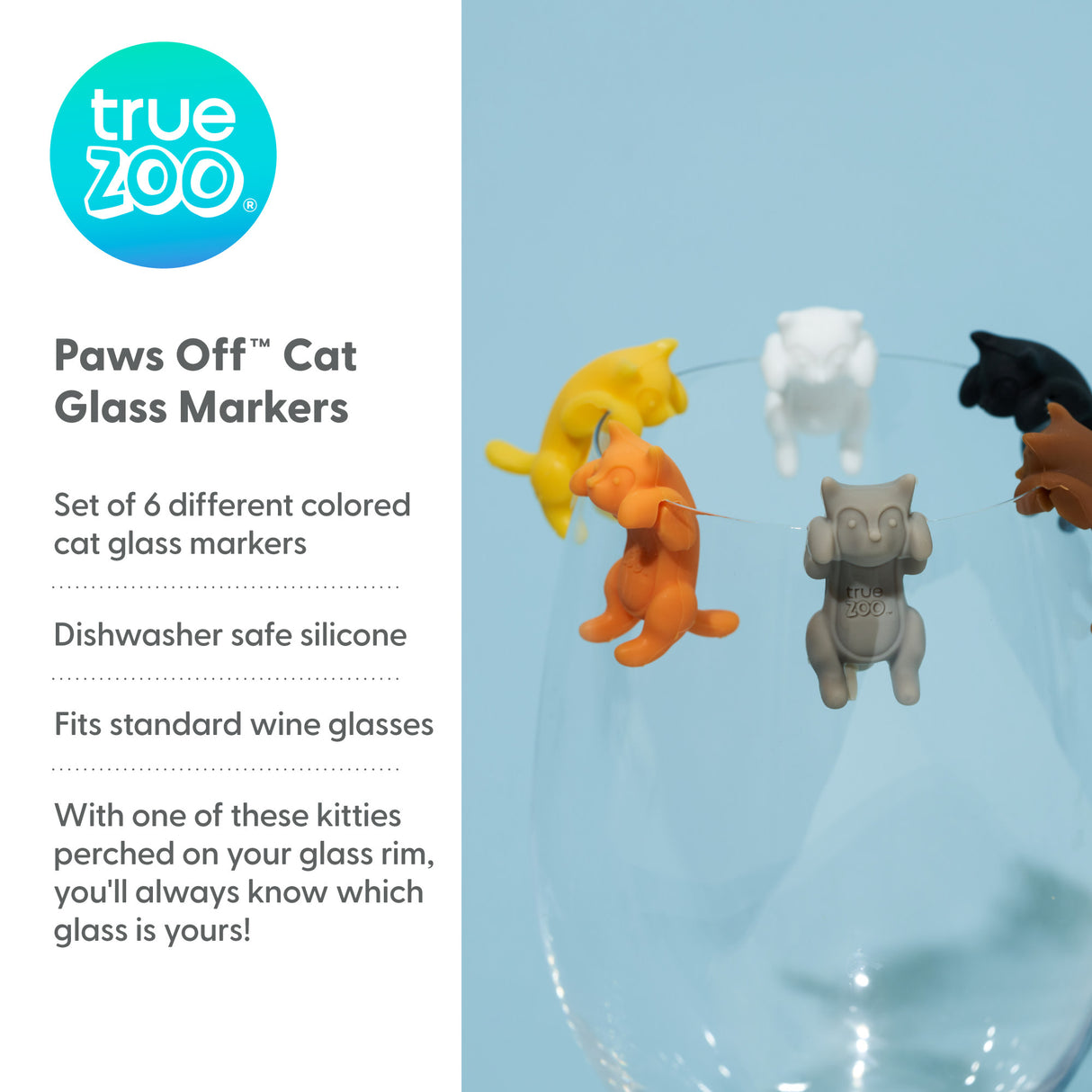 TrueZoo Paws Off Cat Silicone Drink Marker, Set of 6, CDU 12ct