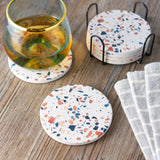 Terrazzo Stoneware Coasters with Stand, Set of 6