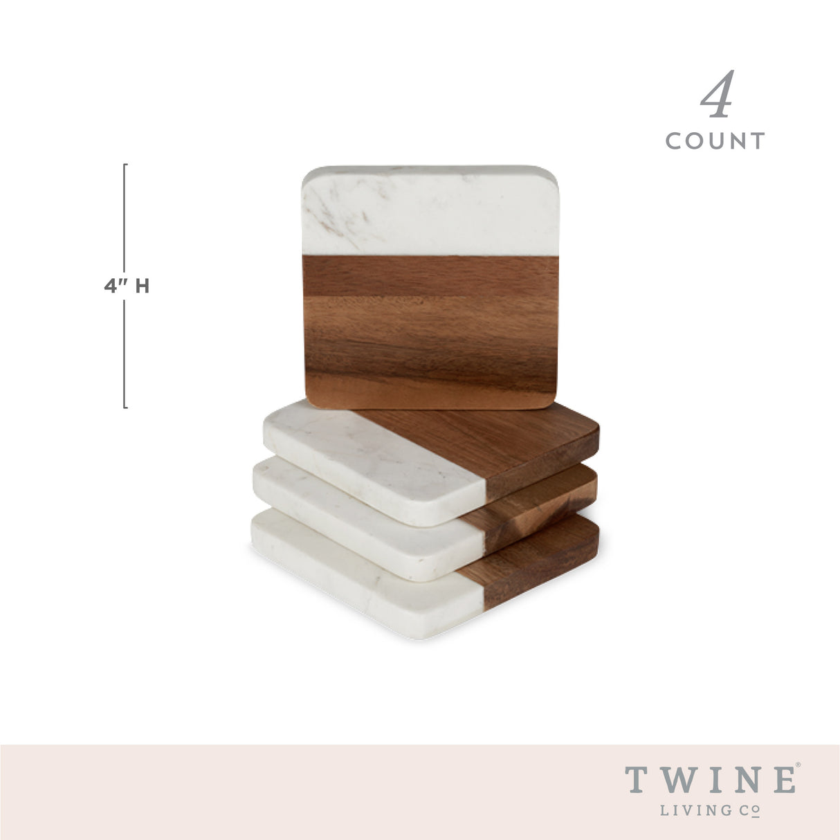 Marble & Acacia Coasters, Set of 4