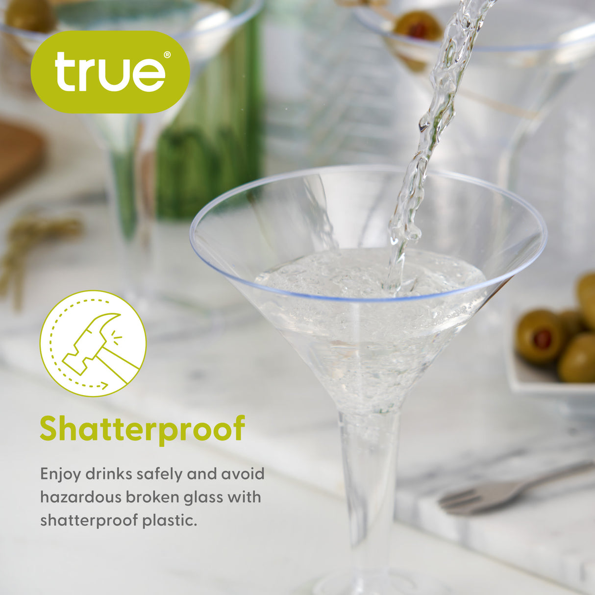 Party 8 oz Plastic Stemmed Martini Cups in Clear, Set of 12