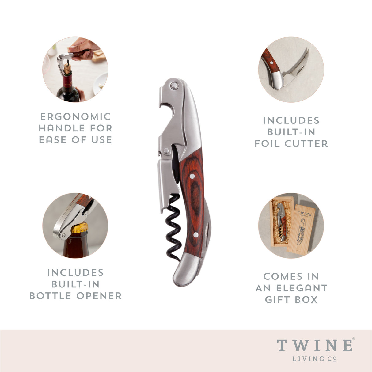 Wooden Handled Double-Hinged Corkscrew in Gift Box