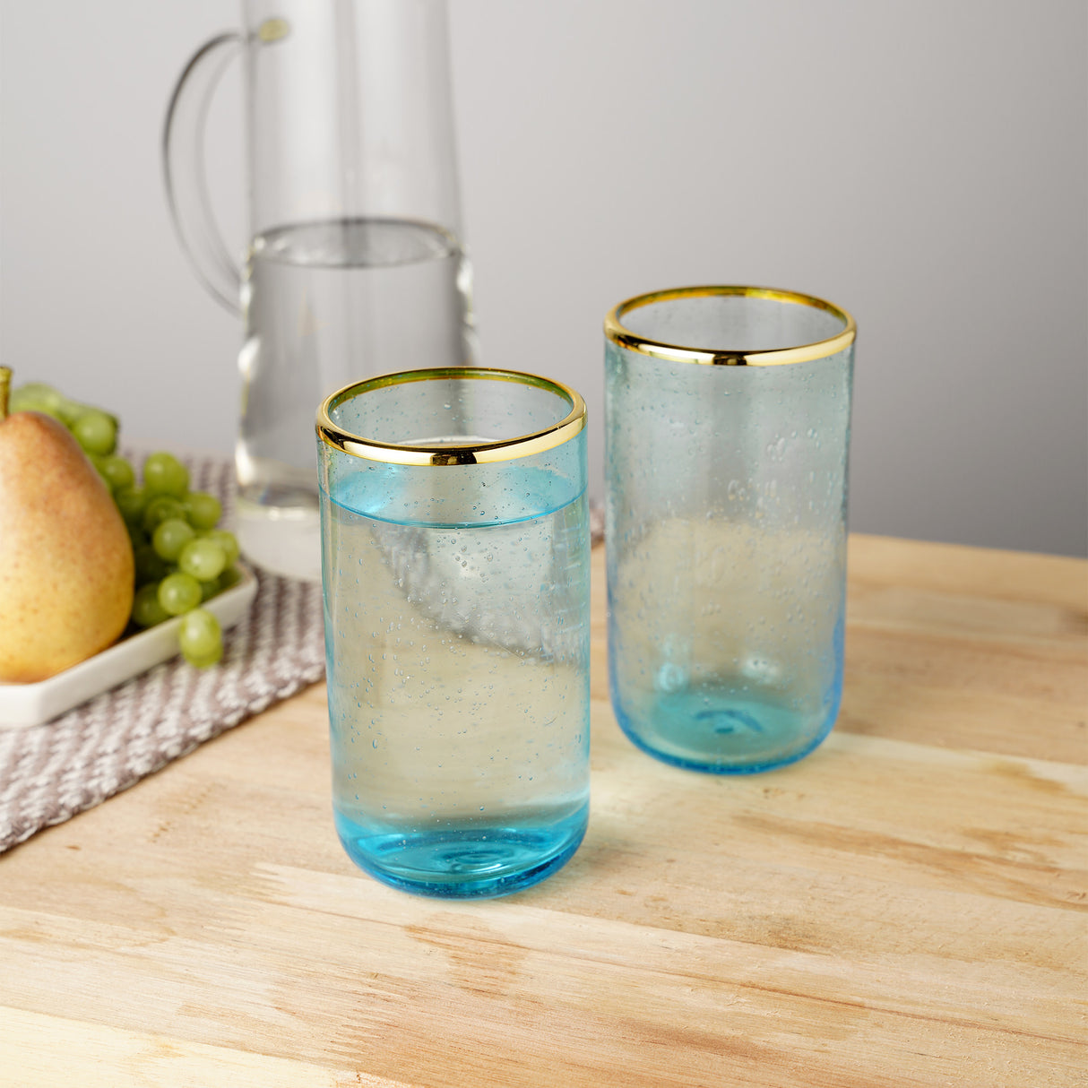 Aqua Bubble Glass Tumblers, Set of 2