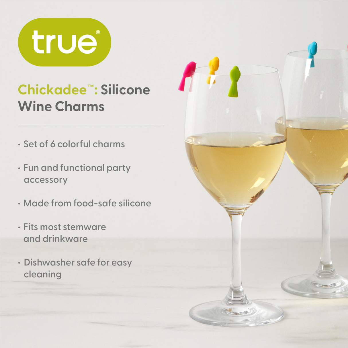 Chickadee  Silicone Wine Charms, Set of 6