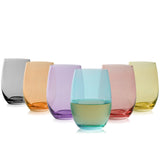 Vino Stemless Wine Glasses in Assorted Colors, Set of 6