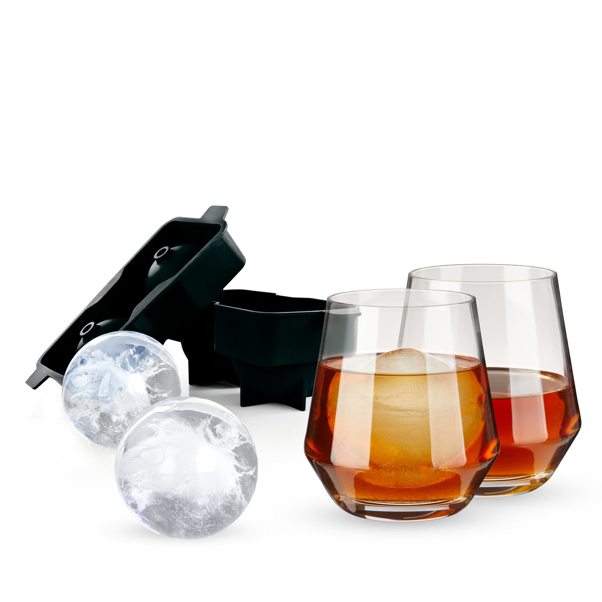 Whiskey Glasses and Silicone Ice Sphere Mold, Set of 3