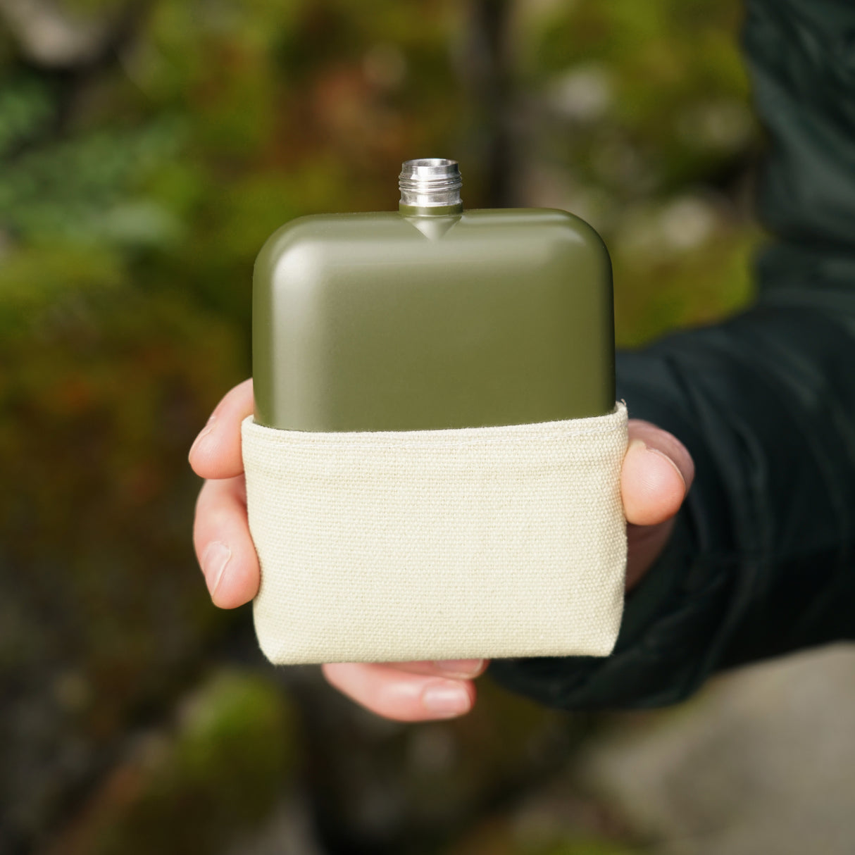 Army Green 6 oz Stainless Steel Flask with Canvas Pouch