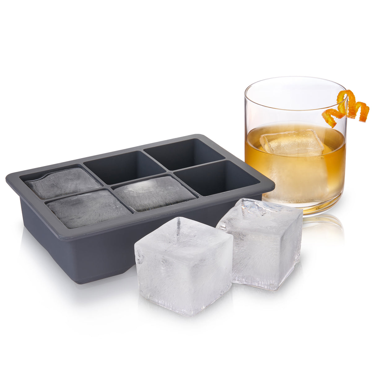 Glacier Whiskey Ice Cube Tray with Lid in Grey