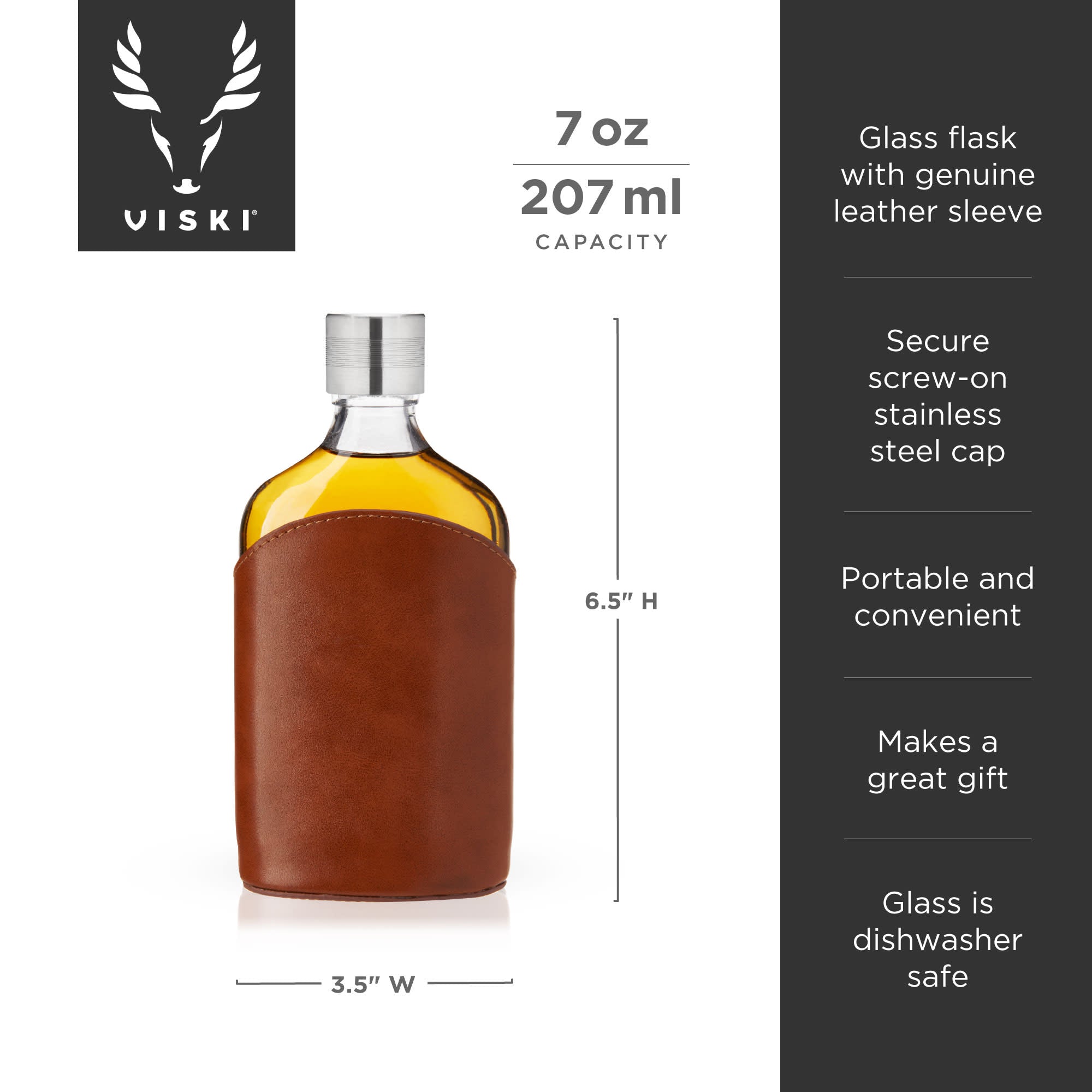 Admiral Parker Leather-Wrapped 7 oz Glass Flask - Thumbnail 2