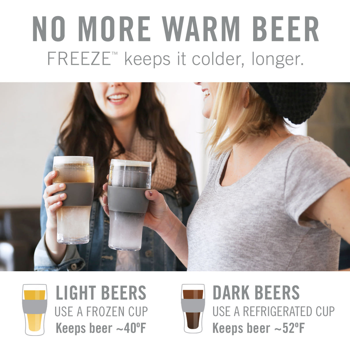 Beer FREEZE Cooling Cup in Gray, Set of 2