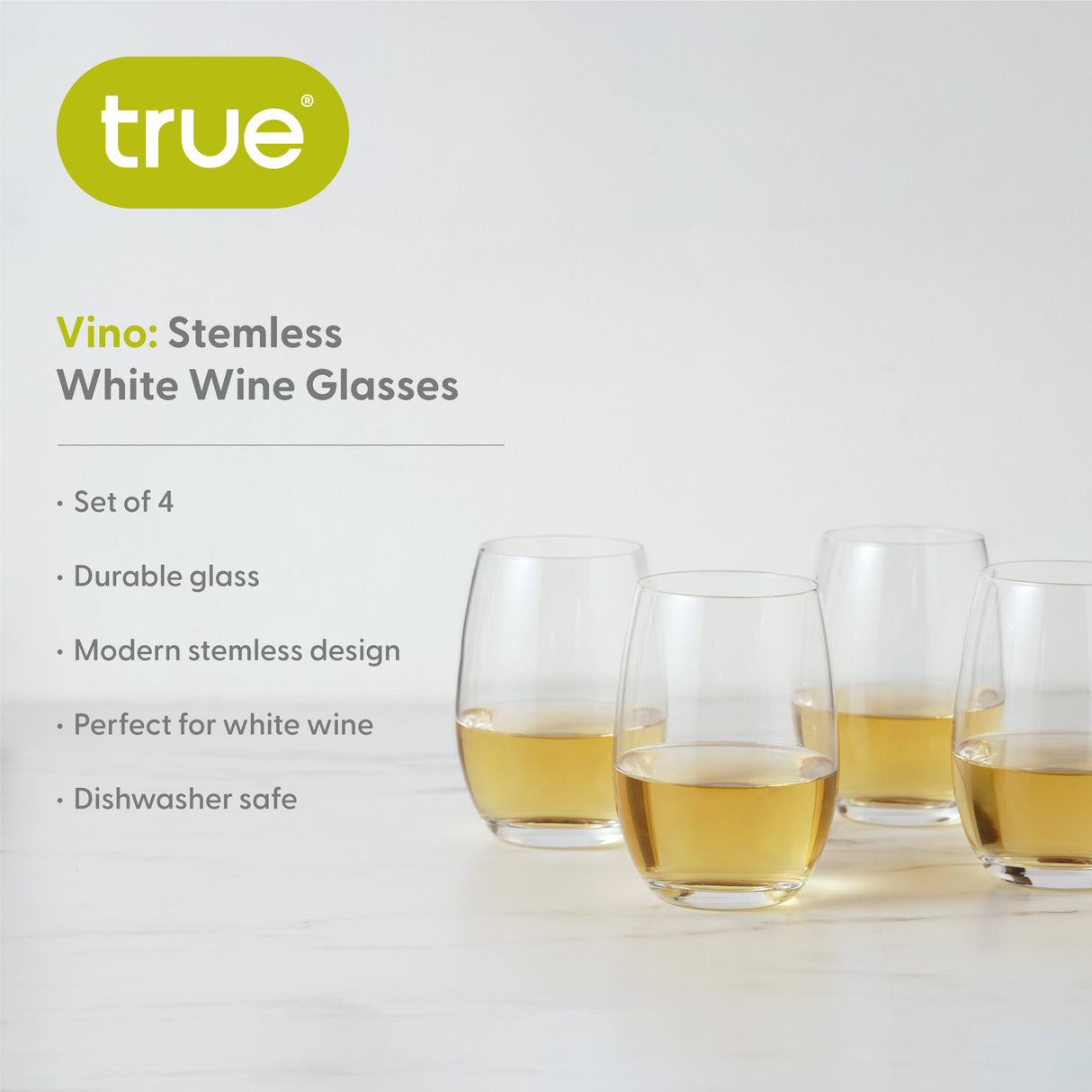 Vino Stemless White Wine Glasses, Set of 4