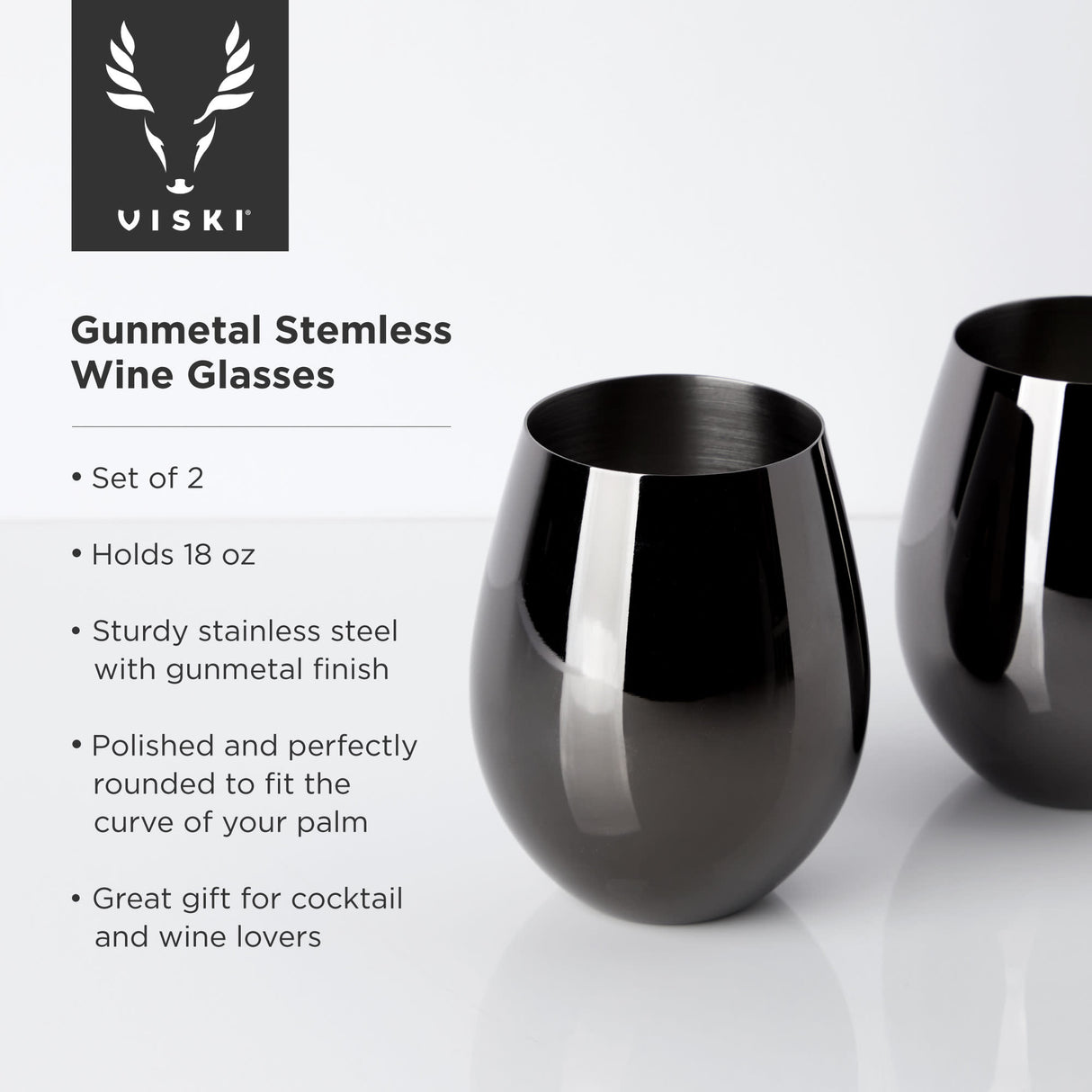 Warren Stemless Wine Glasses in Gunmetal, Set of 2