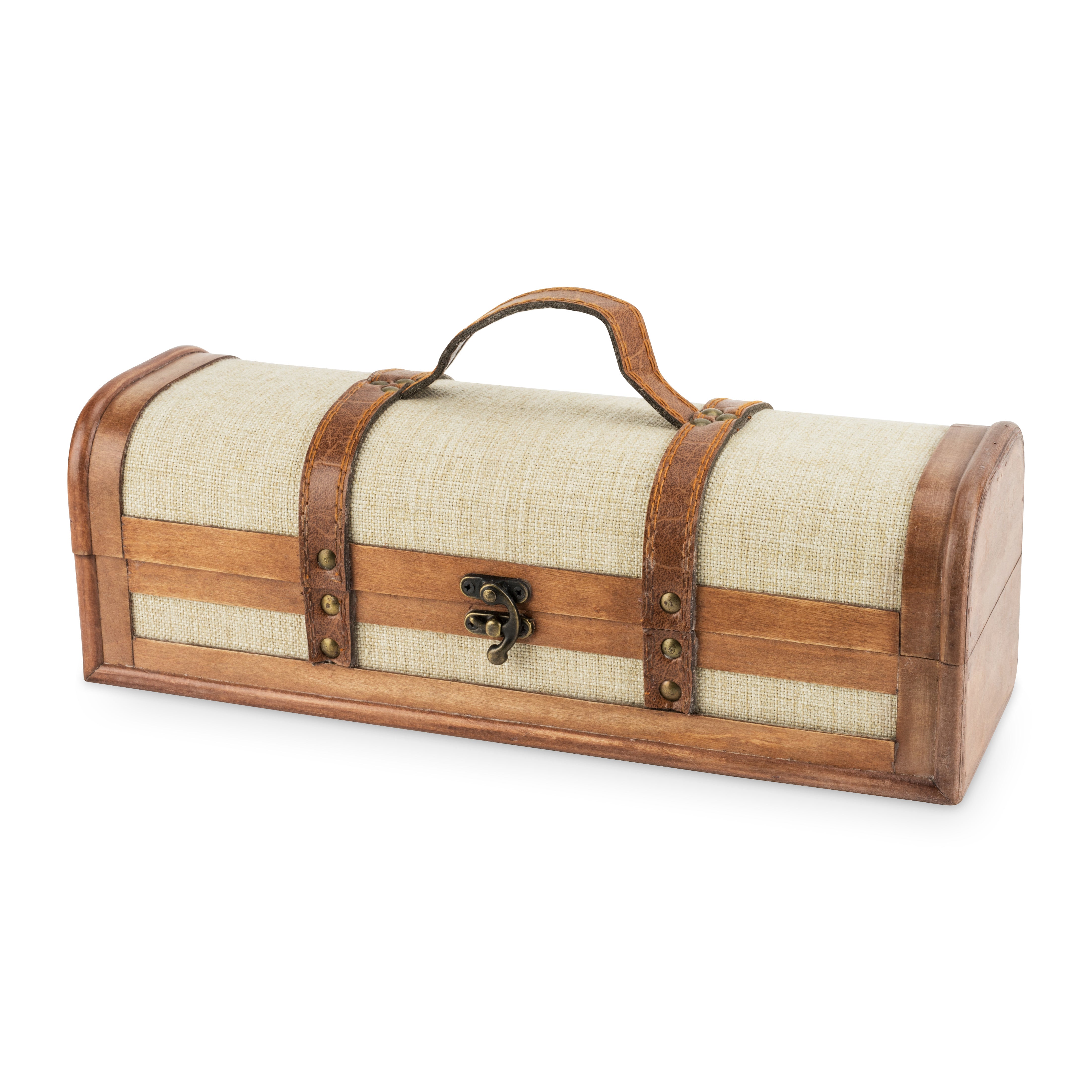 Single Bottle Vintage Striped Trunk Wine Box - Thumbnail 3