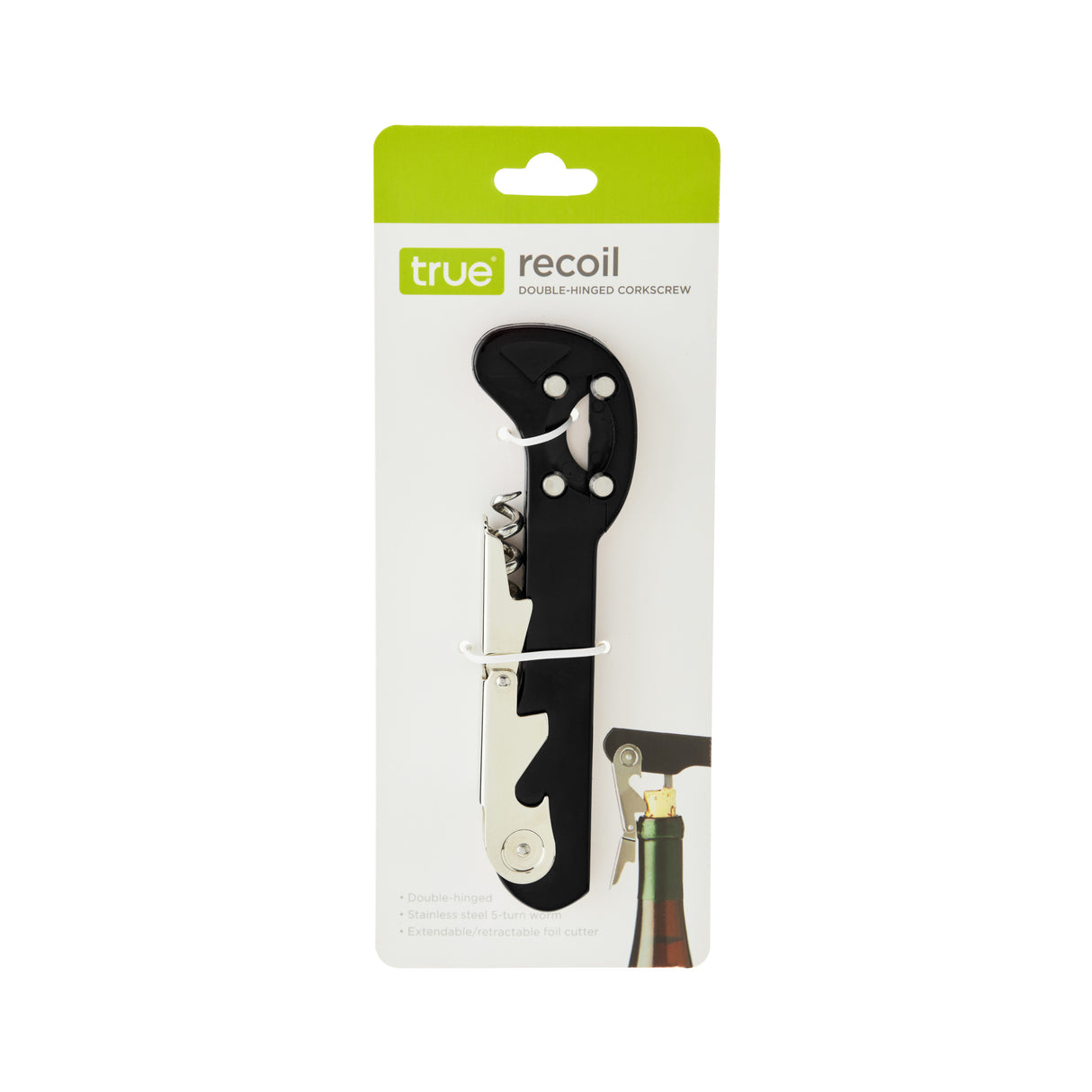 Recoil Corkscrew & Foil Cutter in Black