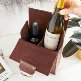 Brown Double-Bottle Wine Tote in Faux Leather