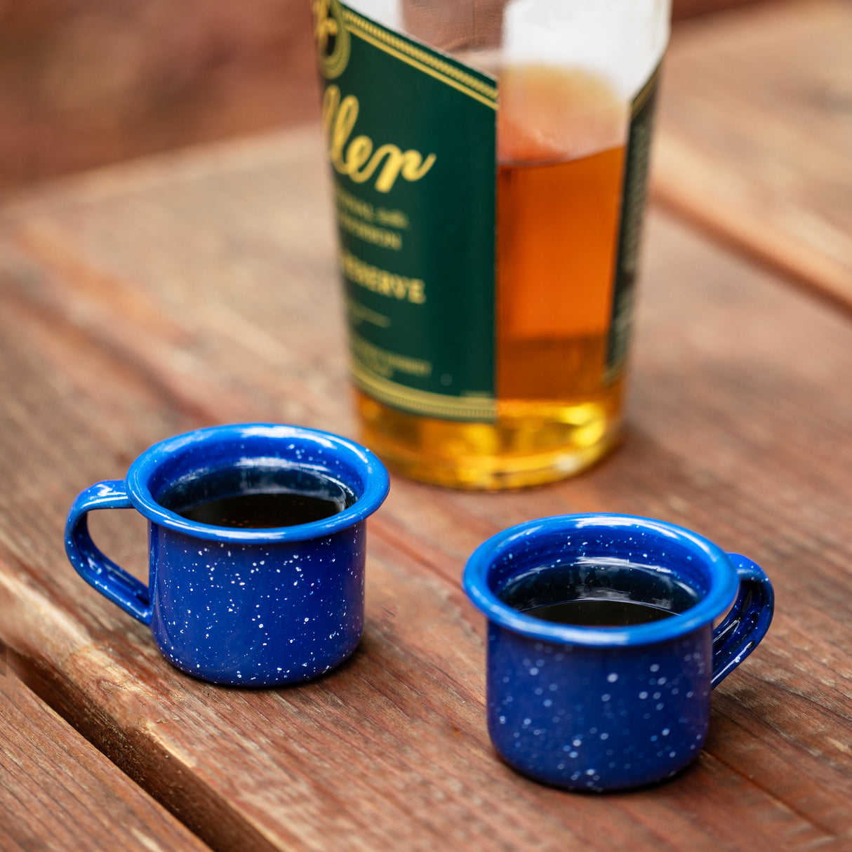 Enamel Shot Glasses in Blue, Set of 2