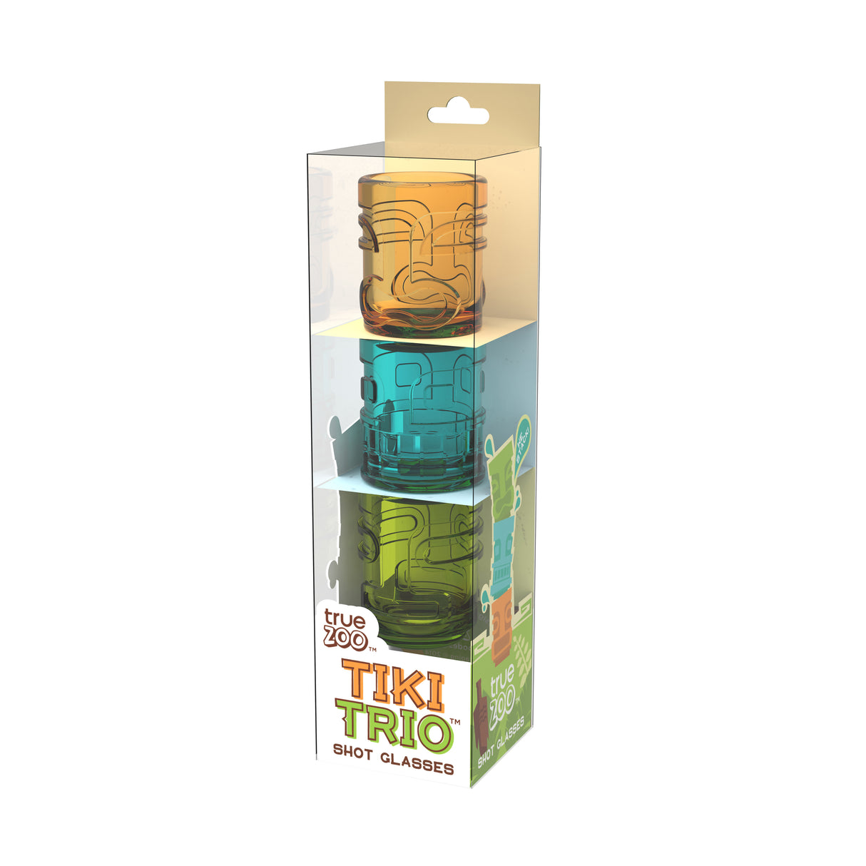 TrueZoo Tiki Trio Shot Glasses in Assorted Colors, Set of 3, CDU 12ct