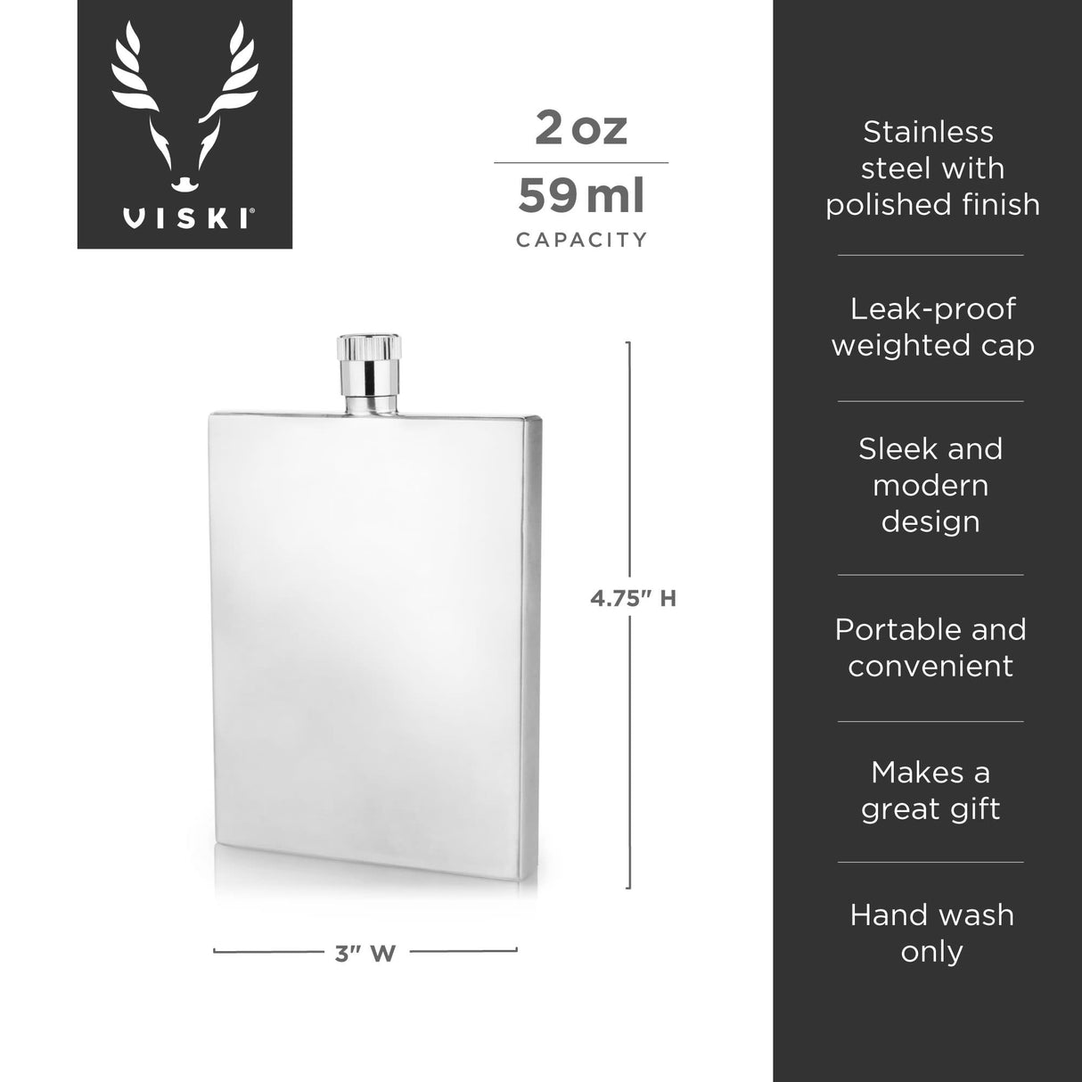 Harrison 2 oz Slim Flask in Stainless Steel