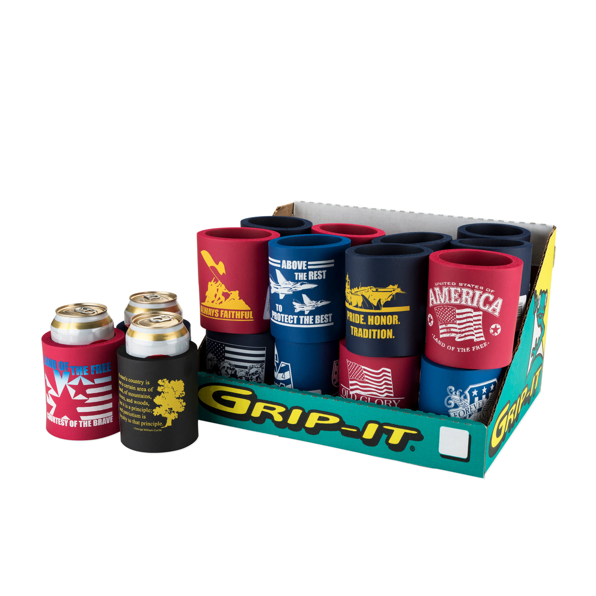 Patriotic Grip It Can Holders in Assorted Styles, CDU 24ct