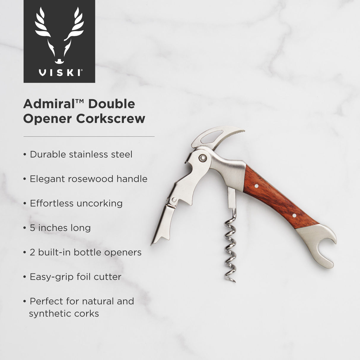 Admiral Double Opener Corkscrew in Stainless Steel