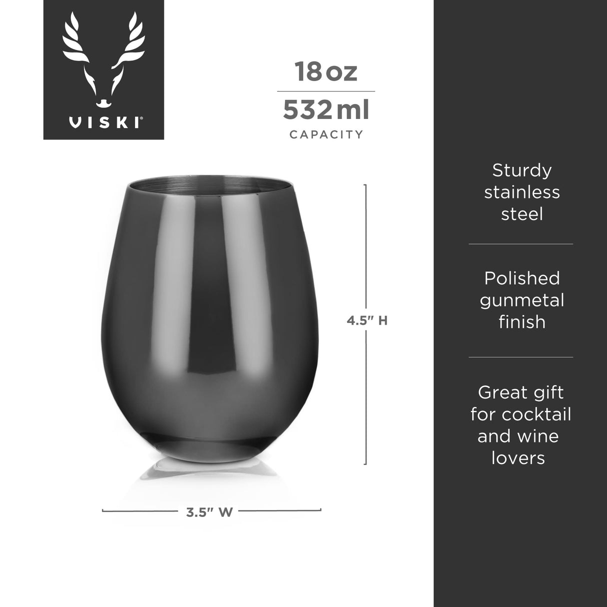 Warren Stemless Wine Glasses in Gunmetal, Set of 2