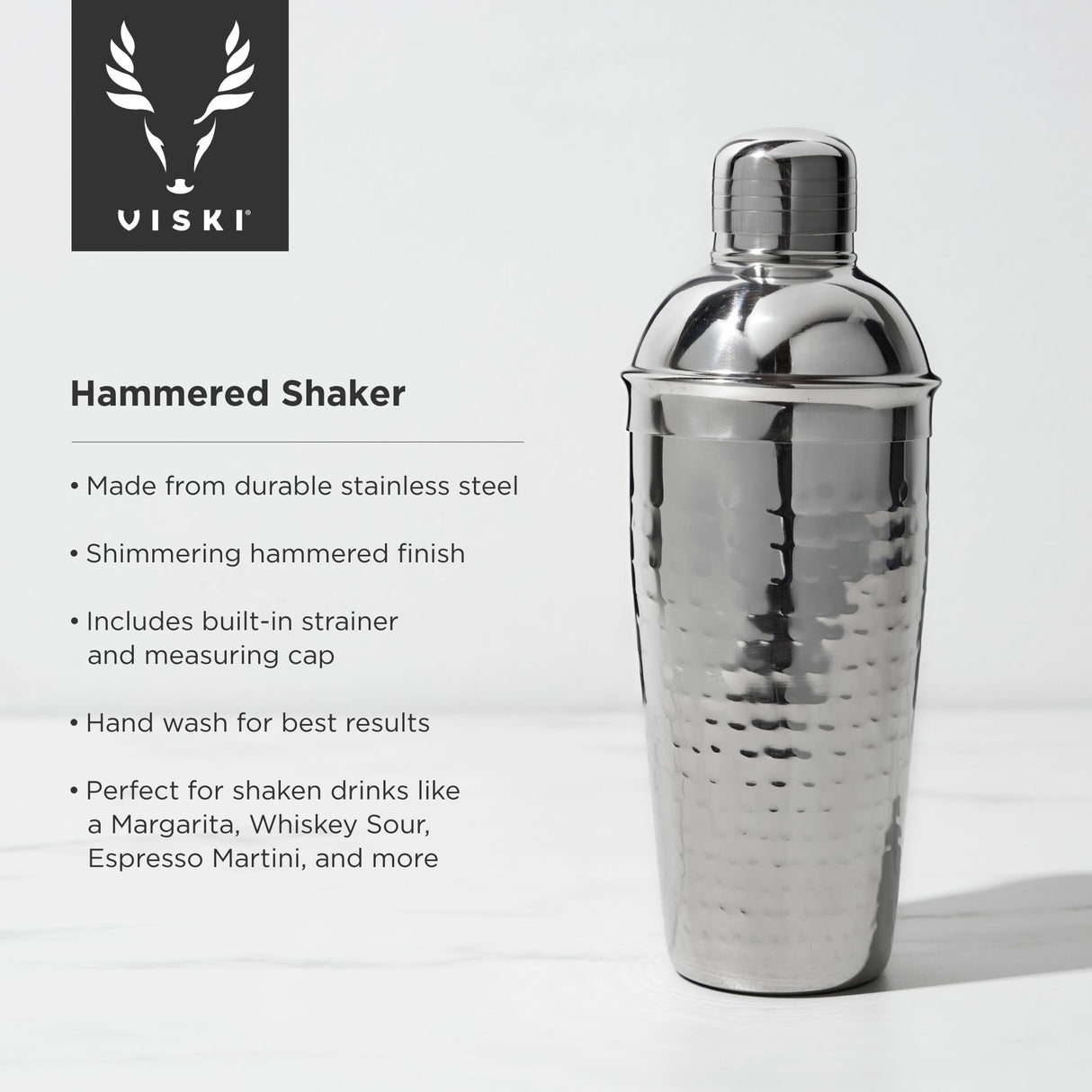 Irving Hammered Cocktail Shaker in Stainless Steel