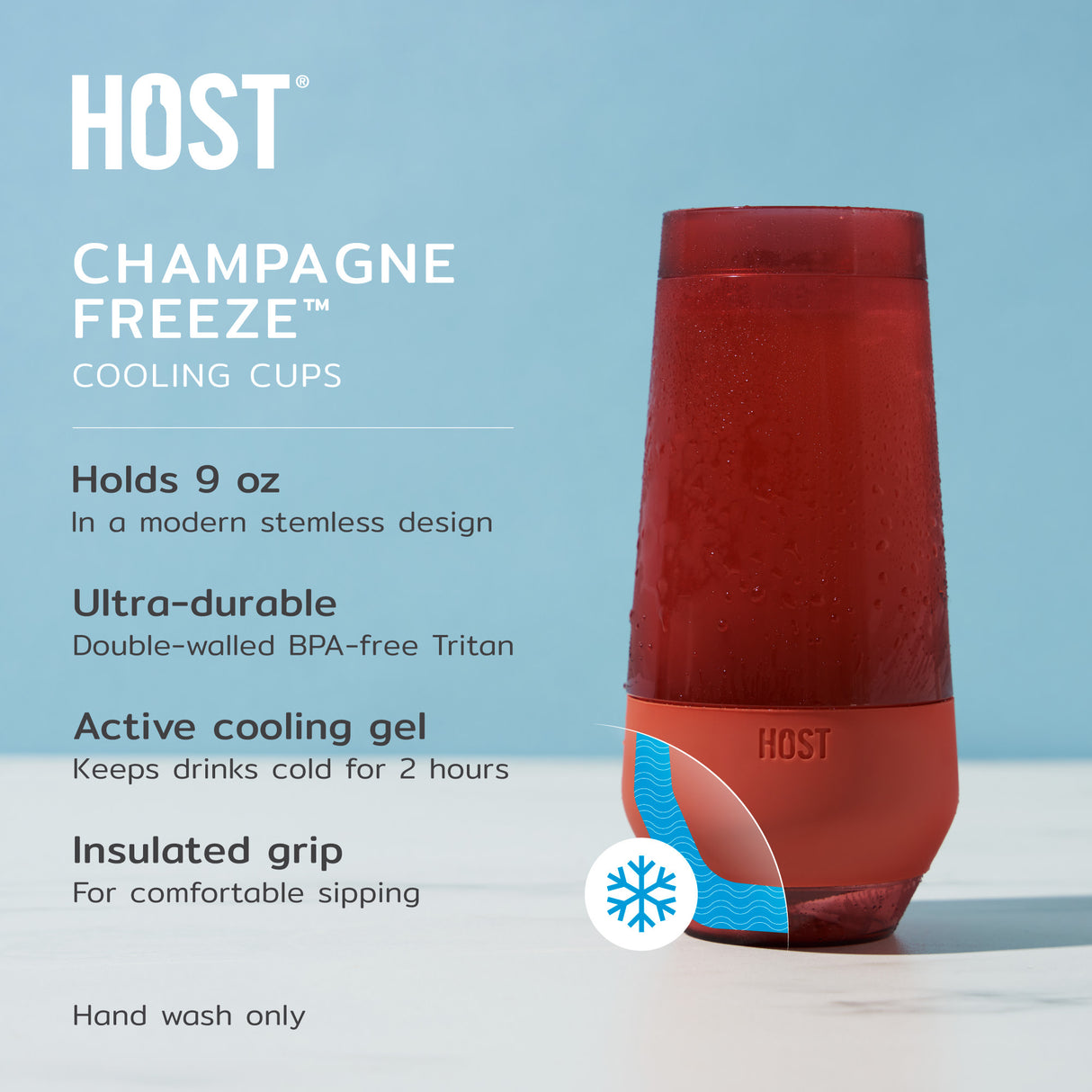 Champagne FREEZE Cooling Cup in Assorted Modern Colors, CDU 9ct