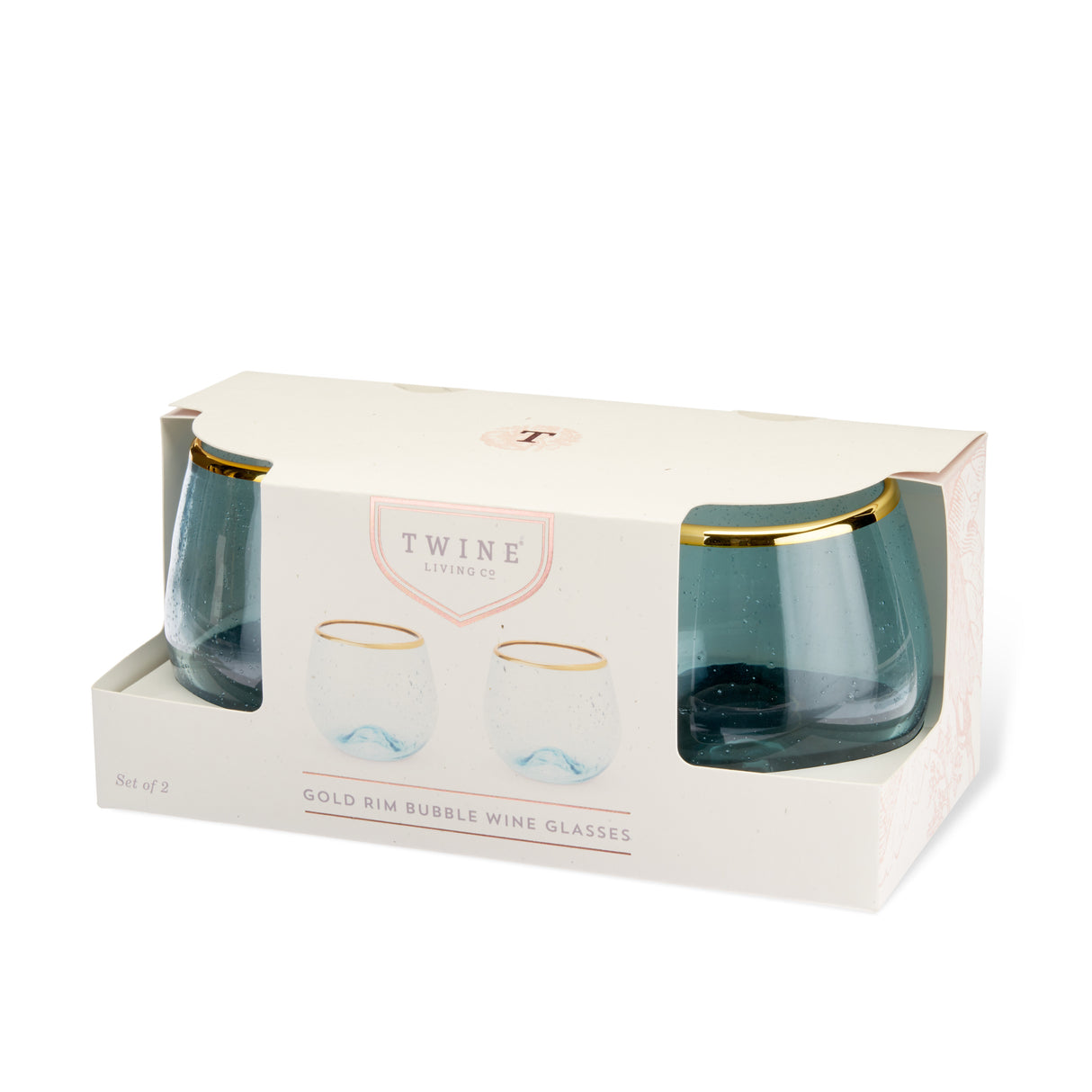 Aqua Bubble Stemless Wine Glasses, Set of 2