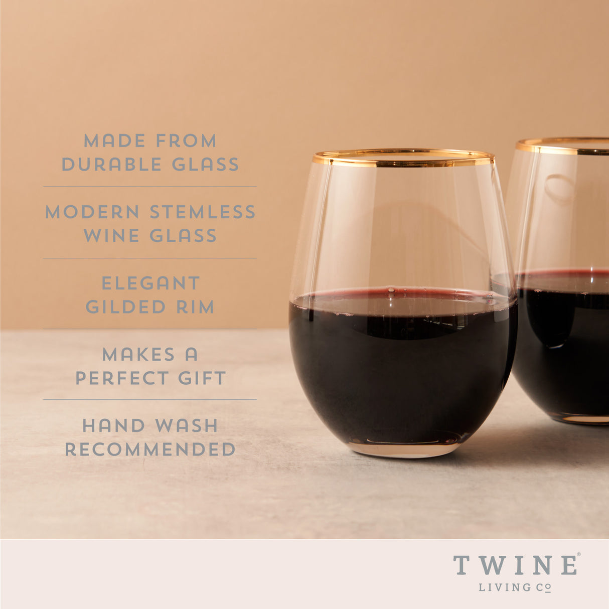 Gilded Stemless Wine Glasses, Set of 2