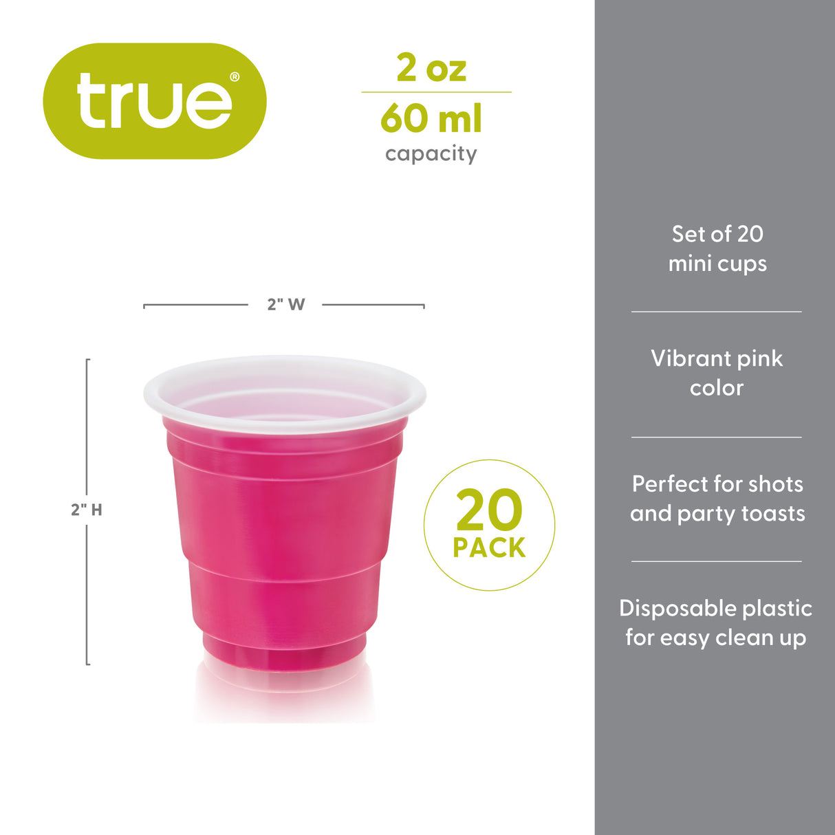 Party 2 oz  Lil Pinks Mini Plastic Shot Cups, Set of 20