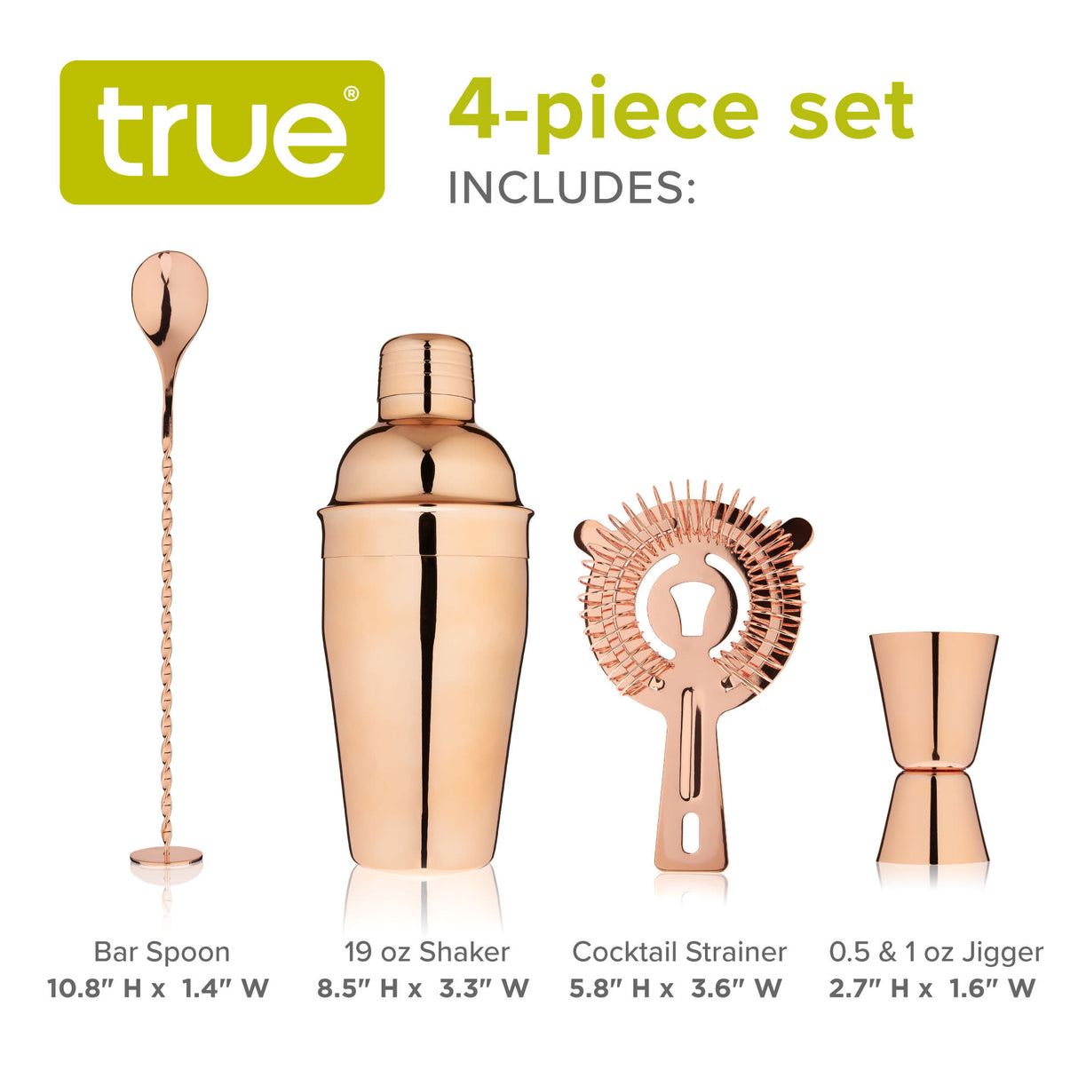 4-Piece Mixologist Barware Set in Copper