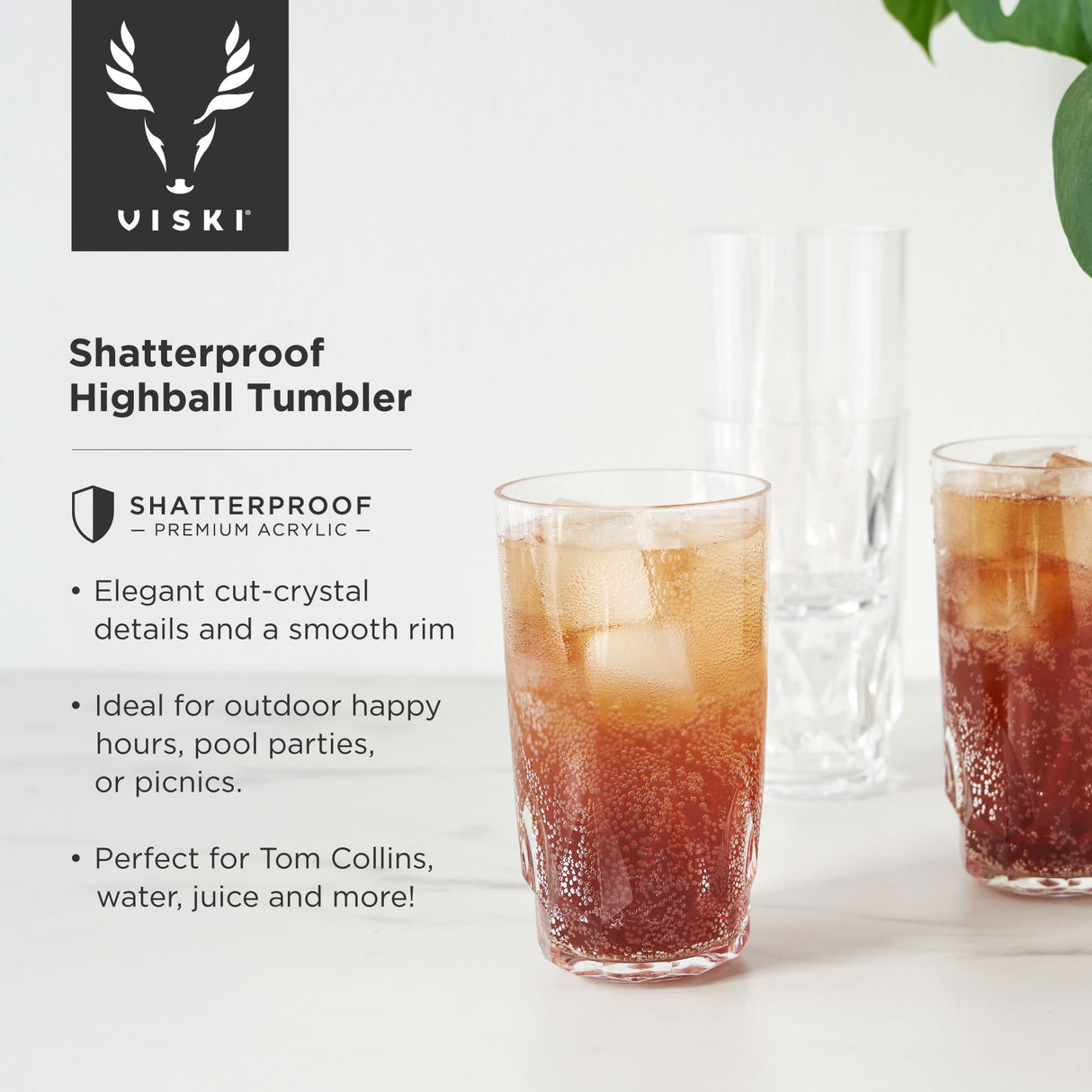 Shatterproof Acrylic Highball Tumblers, Set of 4